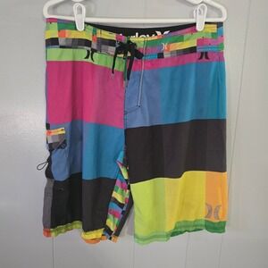 Hurley Phantom Board Shorts Mens 34 Multicolor Block Swim Trunks MBS04P60KRP